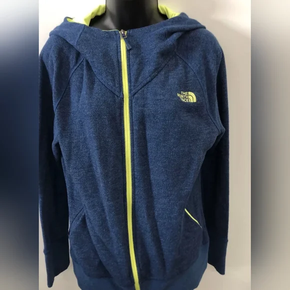The North Face Women's Blue Neon Green Full Zipper Hoodie Sweater Size Large - Picture 1 of 4